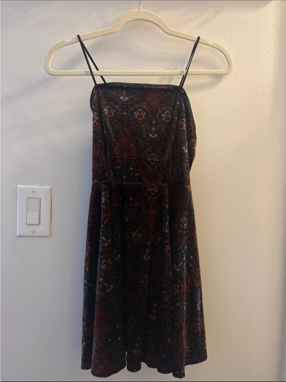 Urban Outfitters Velvet Paisley Mini Dress in Deep Red and Black